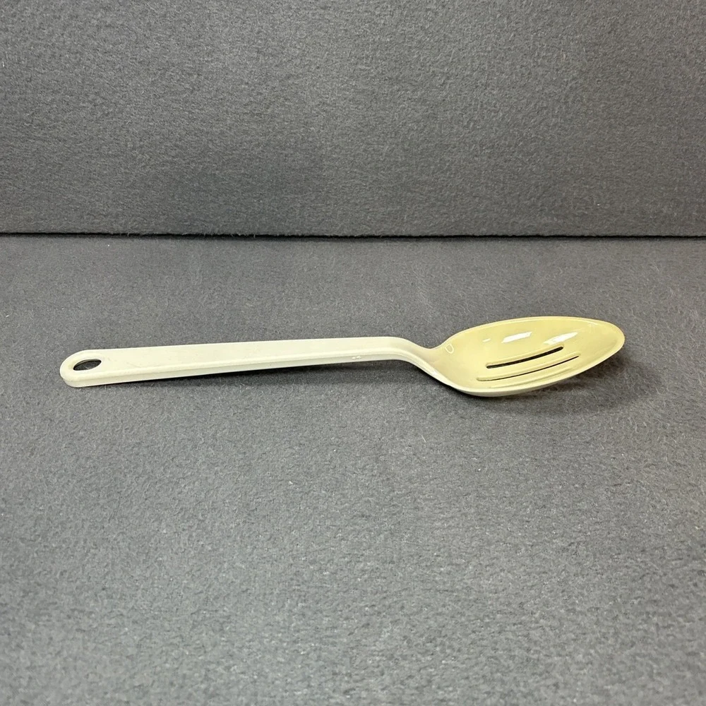 Vintage Taylor Made Plastic Slotted Serving Spoon Mid-Century Kitchenware Almond